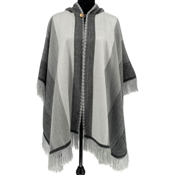 Light Gray Baby Alpaca Wool Cape Poncho Shawl Coat One Size Fits Most Hood - Picture 1 of 8